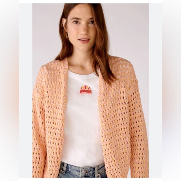NWT Express women’s open knit cardigan drop shoulder cut out orange pink fall Sm - Picture 10 of 10